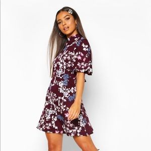 High Neck Floral Skater Dress